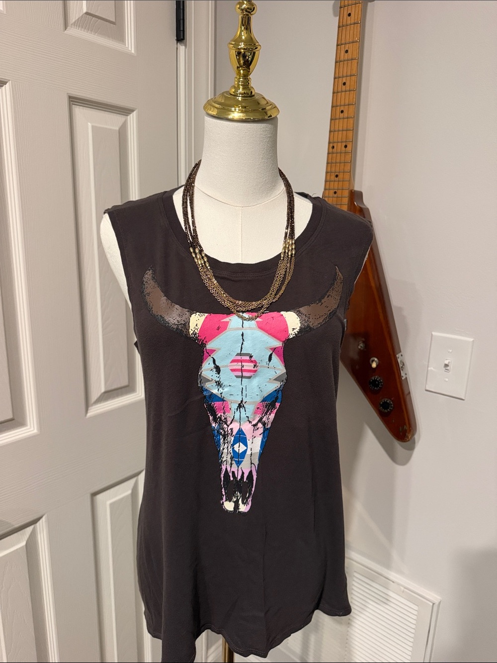 Chaser Black Tank with Colorful Southwestern Bull Skull